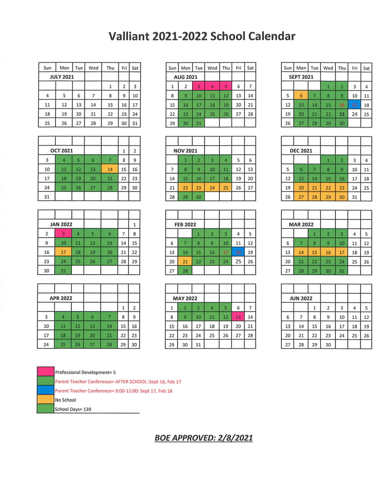 2021-2022 School Day Calendar