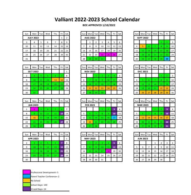 Valliant Schools Calendar 2022 and 2023 - PublicHolidays.com